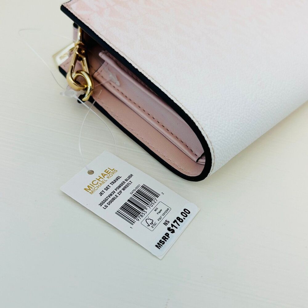 Michael Kors Wallet Jet Set Large Ombré Signature Logo Wristlet Powder Blush - Picture 3 of 4